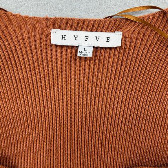 Hyfve Brown Ribbed Knit Sweetheart Neckline Bodycon Long Sleeve Fall Mini Dress - Picture 10 of 12